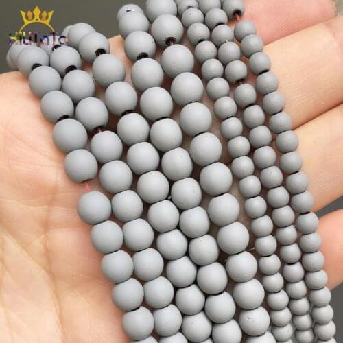 Natural Stone Beads Matte Frosted Grey Rubber Hematite Round Loose Beads For Jewelry Making DIY Bracelet Accessories 15''4 6 8mm