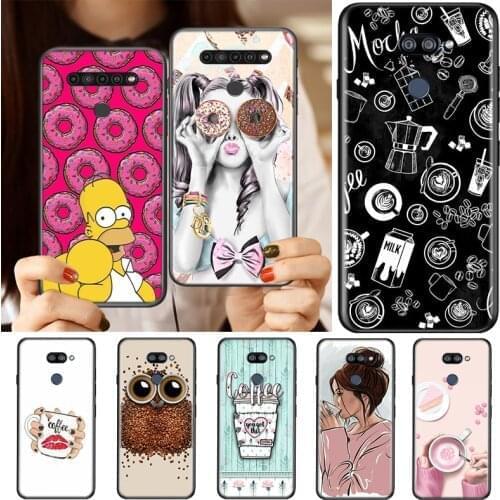 Black Soft First Coffee Donut For LG K92 K62 K52 K42 K31 K22 K71 K61 K51S K41S K30 K20 G8 G8S G8X Phone Case