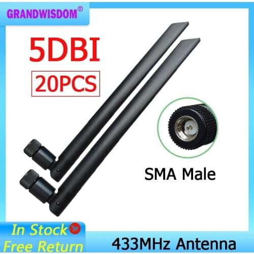 433Mhz Antenna 5dbi SMA Male Connector 20pcs 433 MHz Directional Antena Rubber Aerial Wireless Repeater Lorawan antenne 433m
