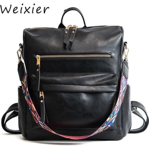 WEIXIER Classic New Women Backpack Large Capacity Backpacks for Girls Teenagers Bag PU leather Shoulder Bags with pockets V3-08