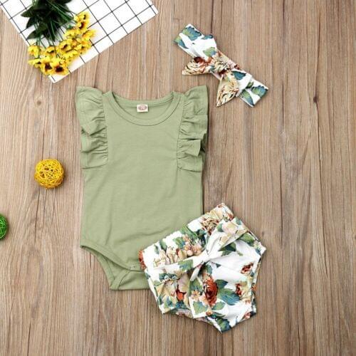 0-24M Newborn Infant Baby Girls Clothes Ruffle Sleeve Romper Floral Shorts Outfit Baby Clothing Babys Sets