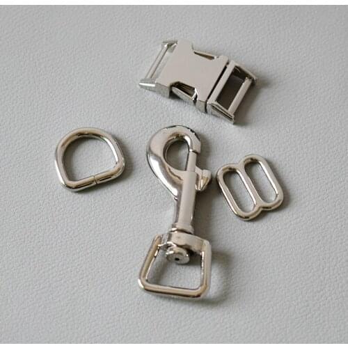 20sets 15mm Metal 8 button belt straps slider breakaway side release buckle spring hook for dog collar leash accessories-sliver