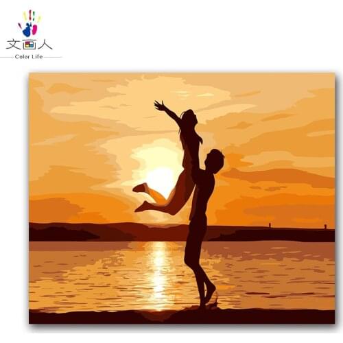Seascape seaside figure lovers sunset painting by numbers drawing coloring picture canvas painting by number living room decor
