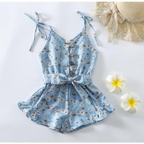 2021 New Casual Baby Jumpsuit Toddler Baby Girls Sleeveless Floral Suspender Bow Belt Romper Summer Baby clothes Ropa de bebé