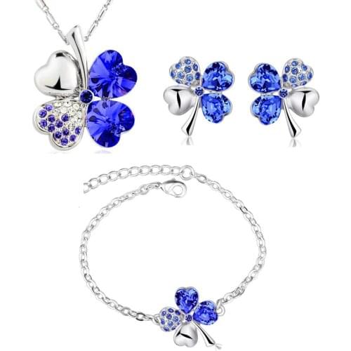 New Jewelry Set Crystal Flower Pendant Necklace For Women Love Clover Earrings Necklaces Bracelet Fashion Jewelry