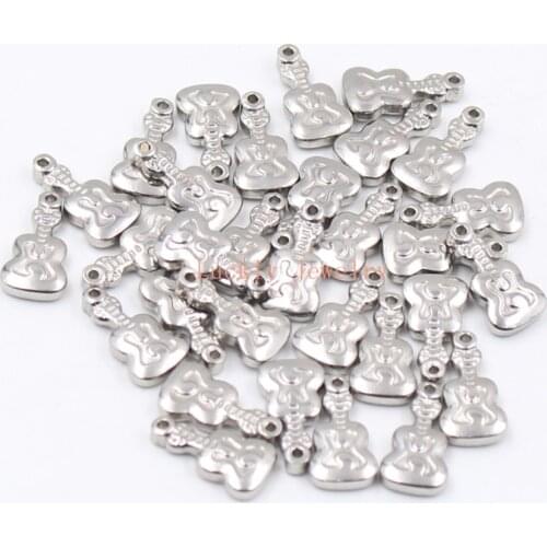 20pcs/lot wholesale Stainless Steel guitar Musical Charms Pendant Fashion Jewelry Making Finding DIY in bulk 10*20mm