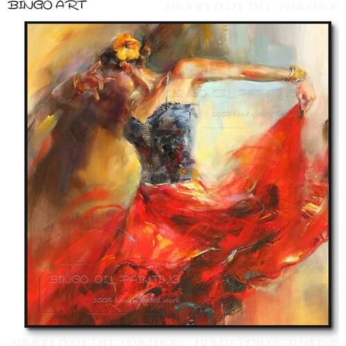 Professional Artist Hand-painted Abstract Spanish Dancer Oil Painting on Canvas Spanish Flamenco Dancer Painting for Wall Decor