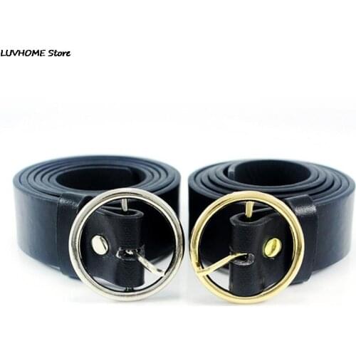 JCAAAP Black PU Leather Unisex Round Metal Circle Belts Hot Designer Brand Punk O Ring Belt