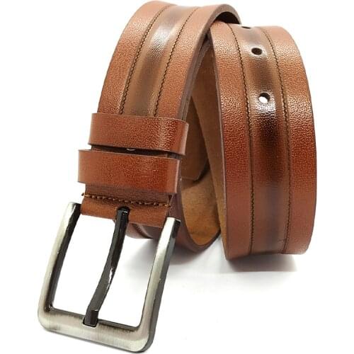 Genuine Soft Leather Handmade Brown Man Belt High Quality Calfskin For Pants Metal Buckle For Casual Gift For Valentines Day