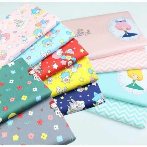 PINK AQUA RED BLUE GRAY YELLOW Girl Stars Flower Zigzag 100% Cotton Twill Fabrics For Sheet Crib Patchwork Clothes Craft Dress