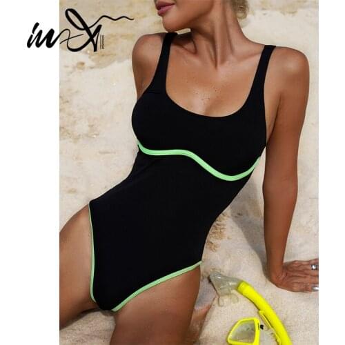 In-X Patchwork one piece swimsuit women Vintage swimwear female Sports monokini bathing suit bodysuit beach wear swimming 2021