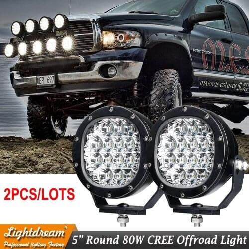 5inch Round 80W offroad led spotlights 4x4 led work driving lights for car boat with DT connector Crear cover+ Cross cover x2pcs
