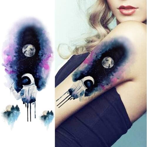 Mysterious Galaxy Temporary Tattoos Waterproof Fake Astronaut Mountain Tatoos Sticker For Women Men Body Art Tattoos Decoration