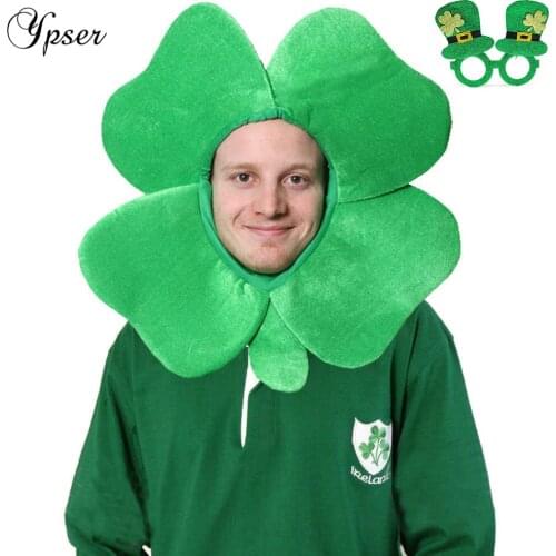 Ypser Green St. Patricks Day Irish Masquerade Top Hat Clover Hat Costume Shamrock Cap with Festival Glass Gift