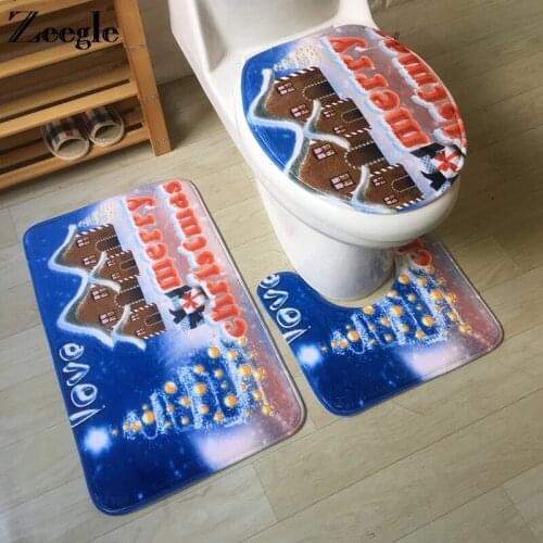 Zeegle Merry Christmas 3pcs Bath Mat Set Non-slip Bathroom Doormat Shower Mat Toilet Cover Seat Mat Modern Absorption Toilet Rug