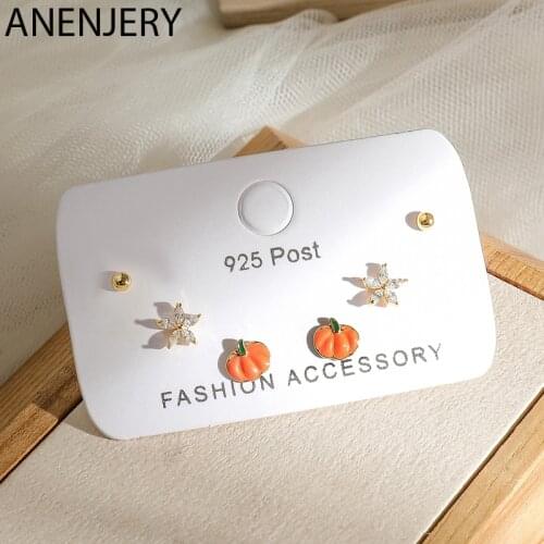 ANENJERY Lovely 6-piece Small Earrings Set Dot Zircon Ice Flower Pumpkin Stud Earrings For Women Gift S-E1206