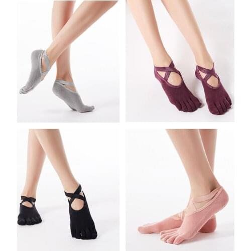 Women Backless Anti-Slip Cotton Yoga Socks Elastic Five Toe Ankle Socks