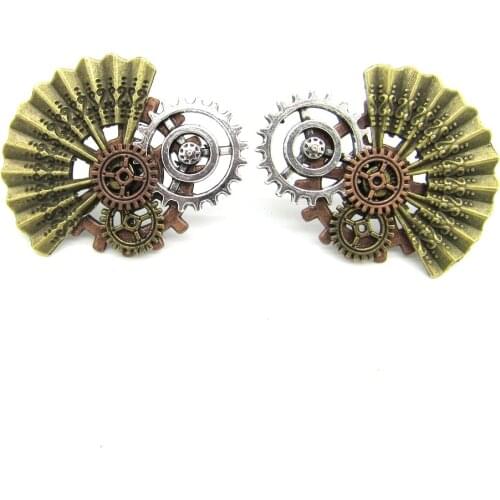 2019 New Style Elegant Fan with Gears Women`s Steampunk Stud Earrings