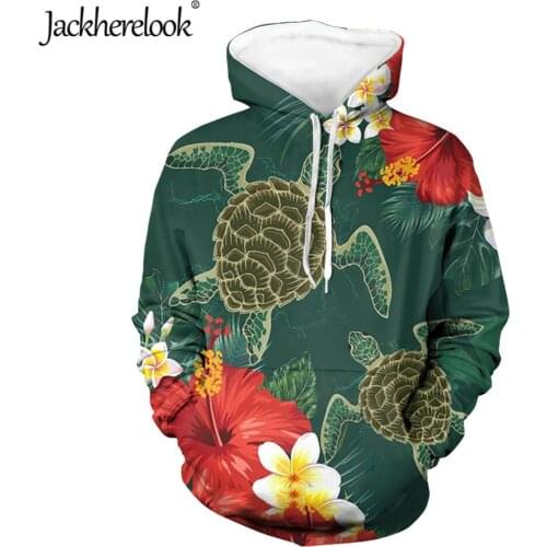 Jackherelook Hawaii Tropical Hibiscus Plumeria Turtle Print Womens Pullover Long Sleeve Hoodies Loose Casual Sweatshirts Jacket