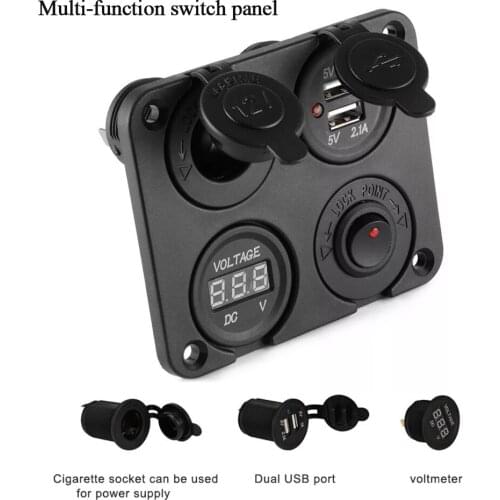 12V-24V Car Boat Cigarette Lighter Socket Dual USB Charger Voltmeter RV Yacht Special Switch Panel Car Mobile Phone Charger Car