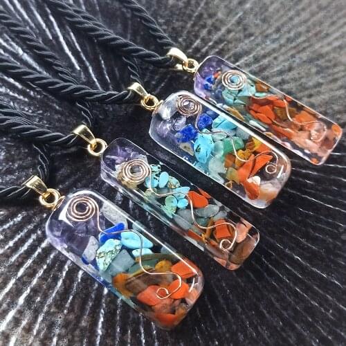 2 Types Orgone Energy Seven Chakras Ogan Pendant Crystal Semi Precious Stone Yoga NecklaceSeven Chakras Augen Pendant