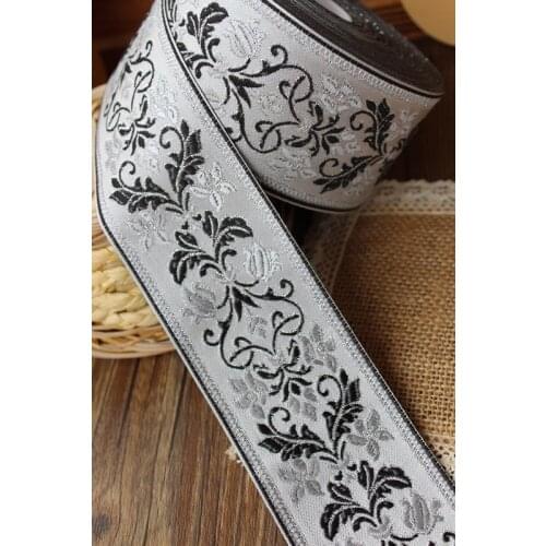5yards/lot Woven Jacquard Ribbon Flowers Embroidered silver 5.7cm ls-0012