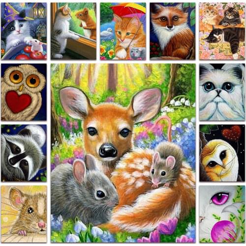 5D DIY Diamond painting Cross stitch Animal mouse fox owl Full Diamond mosaic colorful cat flower Diamond embroidery rabbit deer