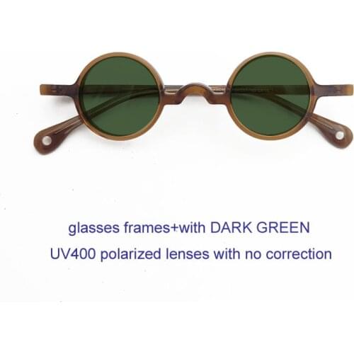 Acetate Polarized Sunglasses for Men and Women 34 Vintage Small Round Glasses Retro Sunglasses Dark Green Brown Sunglasses UV400