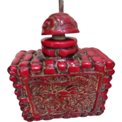 Antique Red Coral Carved Dragon Snuff Bottles