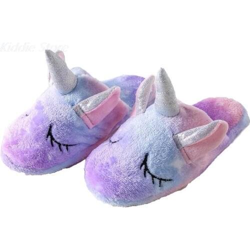 Children Rainbow Unicorn Slippers Baby Shoes Homewear Indoor Slippers Toddler Homewear Cartoon Shoes Winter Girls Warm Shoes