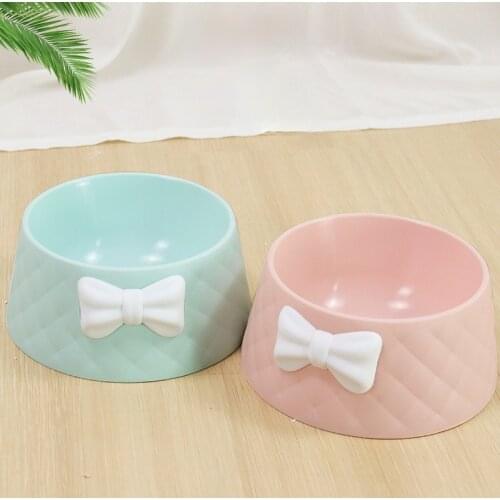 Pet Dog Feeding Food Bowls Puppy Shock-proof Lovely Bowknot Decor Feeder Dish Prevent Obesity Supplies Dropshipping