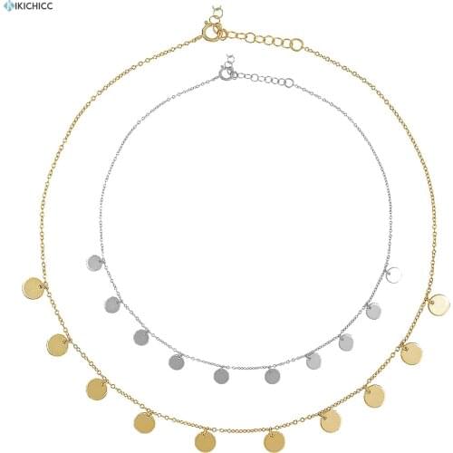 Kikichicc New 925 Sterling Silver Coins Charm Pendant Dangle Chain Long Choker Necklace 2020 European Jewelry For Women Fashion