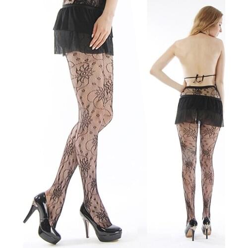 2019 New sexy women tights stockings Lace Top Sheer Thigh High Silk Stockings solid Nylon Fishnet Mesh Pantyhose stocking 605