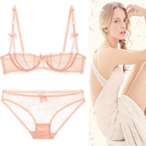 3 Colors Sexy Women Bra Matching Panty Sets Underwire Unlined Lingerie Super Thin Bralette Underpanty Suit Size 28-42 Tops