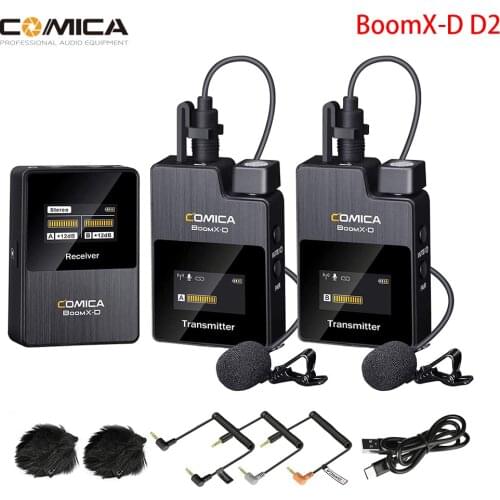Comica BoomX-D D2 2.4G Digital Wireless Lavalier Microphone System Mini Lapel Mic Clip-on Microphone Boom XD for Cameras DSLRS