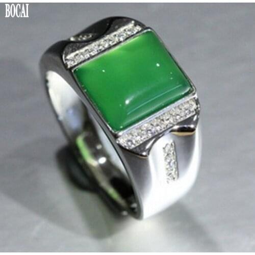 New S925 silver rings for Man fashion mens and womens rings simple Square green agate mens rings
