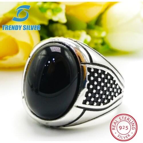Silver 925 fine jewelry man rings men accessories turquoise gemstone natural black onyx agate wholesale TRENDY SILVER
