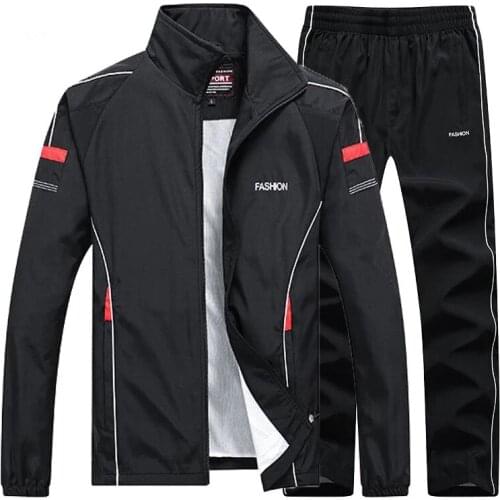 Spring Autumn Mens Sportswear 2 Pieces Sets Sports Suit Jacket+Pant Sweatsuit Male Brand Clothing Tracksuit with zipper pockets