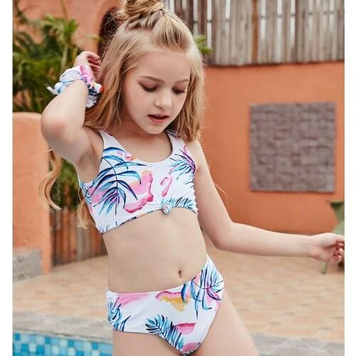 Aitonoble 2021 New Girls Swimsuit Kids swimwear Girls Two Pieces Bikini Swimsuit Dress Beachwear with Ruffles