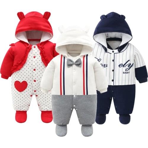 2021 New Baby Autumn Clothing Newborn Boys Girls Winter Thickening Jumpsuit Printed Cartoon Climbing Footies Warm Cotton Outfits