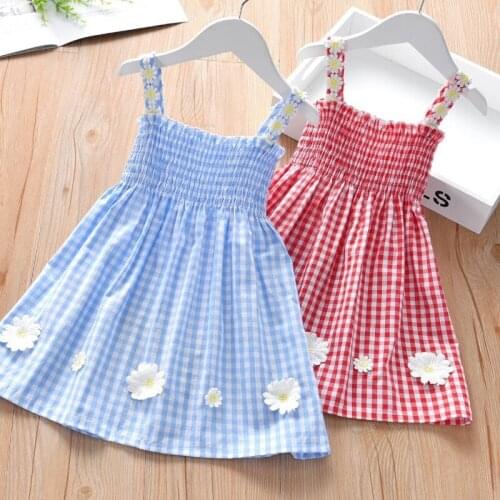 New Summer Dress for Girls Kids Dresses for Girls Plaid Daisy Strap Girls Dress Fashion Toddler Girl Clothes Princess Dress 0-6Y
