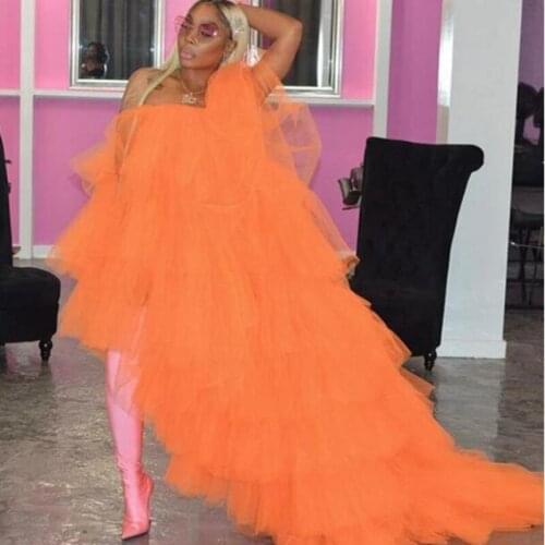 Extra Puffy Prom Dress Tiered abendkleider Ruffled Evening Dresses Plus Size Orange Party Gowns Strapless Long Tail abiye