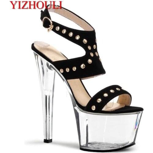 High-heeled sexy transparent stage show sandals,17 cm, nightclub pole dancing shoes