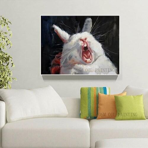 Professional Artist Hand-painted Funny Animal Crazy Rabbit Oil Painting For Decoration Abstract Funny Rabbit Oil Painting