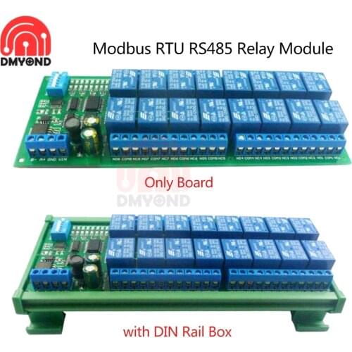 Modbus RTU 12V 10A 16 Channel DIN Rail Box PLC Expansion Board RS485 Relay Module Modbus RTU Relay Protocol Remote Smart Control