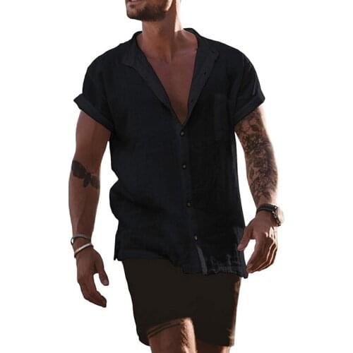 Men Linen Shirts Short Sleeve Breathable 2021 Mens Baggy Casual Shirts Slim Fit Solid Cotton Shirts Mens Pullovers Tops Blouse