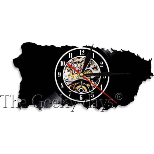 Peuto Rico Silhouette LED Light Country Map Of Peuto Rico Vinyl Record Wall Clock Housewarming Gift Travel Wall Hanging Watch
