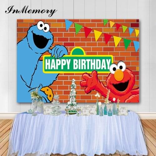 InMemory Vinyl Photocall Sesame Street Photo Backdrop Kids 1st Birthday Party Photography Background Cake Table Decoration 5x3ft