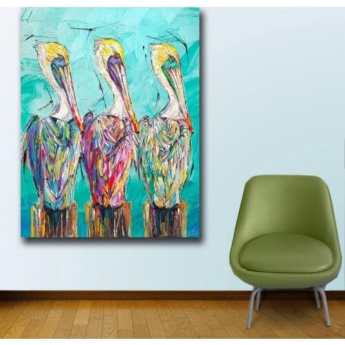 Wxkoil Fashion Art Three of a Kind Pelicans Wall Art Canvas Painting For Living Room Home Decor Oil Painting Wall Art Picture