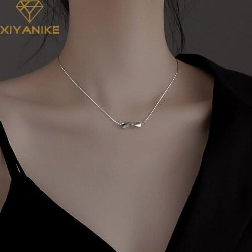 XIYANIKE 925 Sterling Silver Minimalist Rectangle Twist Necklace For Women Fashion Temperament Engagement Party Jewelry Gifts